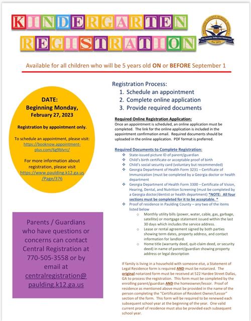 Kindergarten Registration 2023-2024